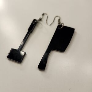 Black Meat Cleaver and Tenderizer Earrings